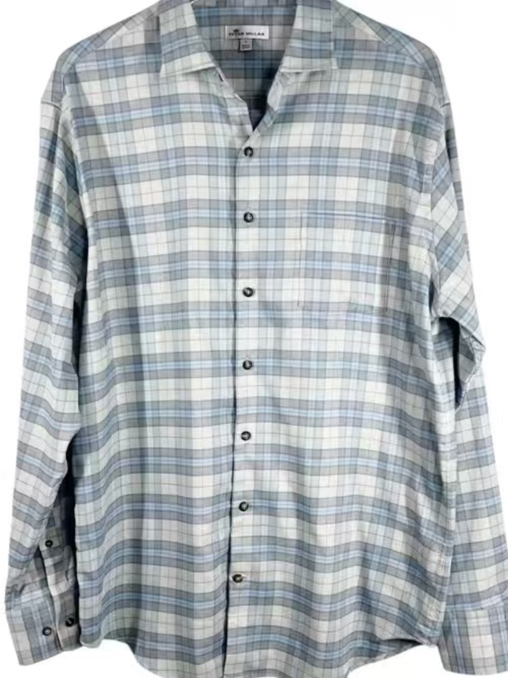Peter Millar Light Blue and Gray Plaid Button-Down Shirt
